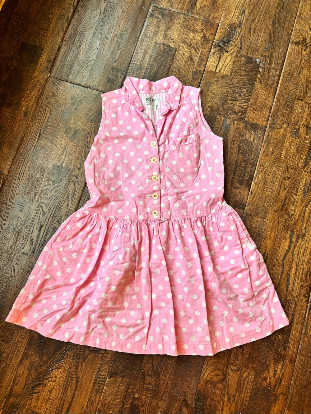 Girls  esprit clothing Pink polka dot sleeveless collared button up dress size 7